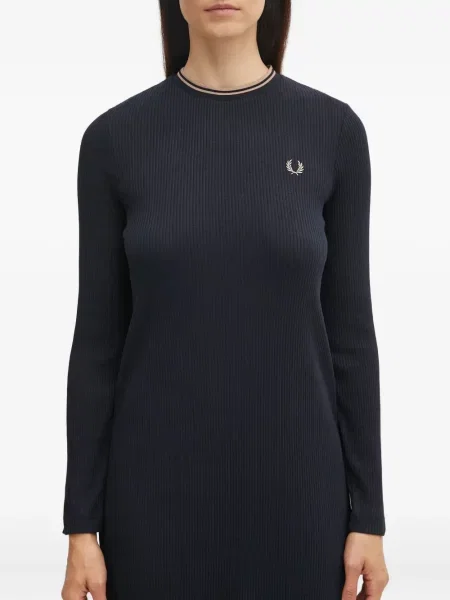 Rochie midi Fred Perry cu broderie tricotate până la genunchi negru