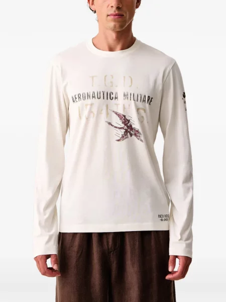 Lung tricou Aeronautica Militare cu imagine alb