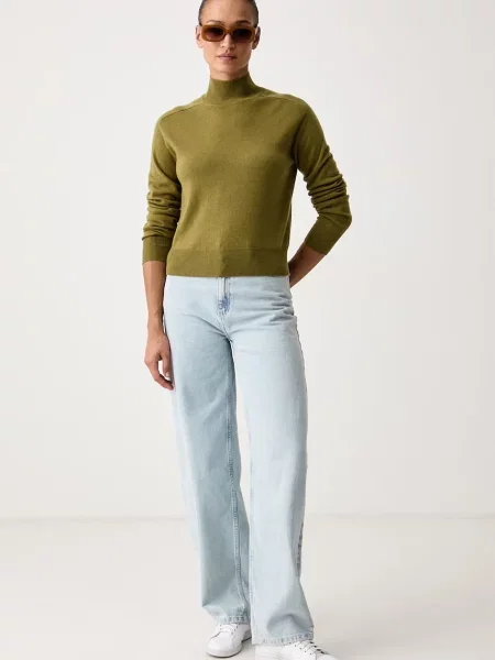 United Colors of Benetton pulover z dodatkom volne zelena