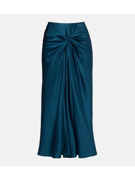 Satynowa spódnica midi Dries Van Noten do kolan niebieska