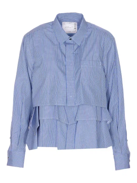 Cămașă Sacai cu dungi cu volane albastru