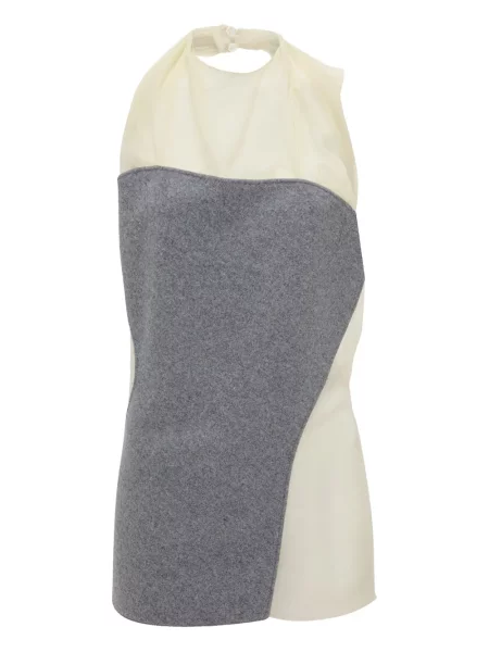 Top Victoria Beckham de mătase drapat gri
