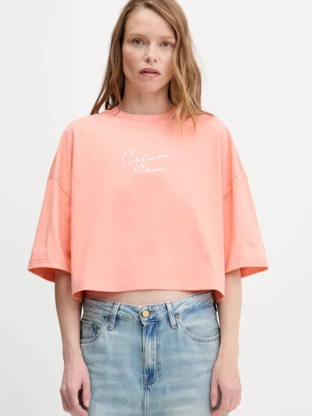 Kratka majica Calvin Klein Jeans oranžna