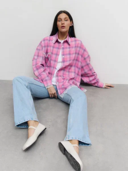 Сорочка в клітинку Lilove фланель рожевий