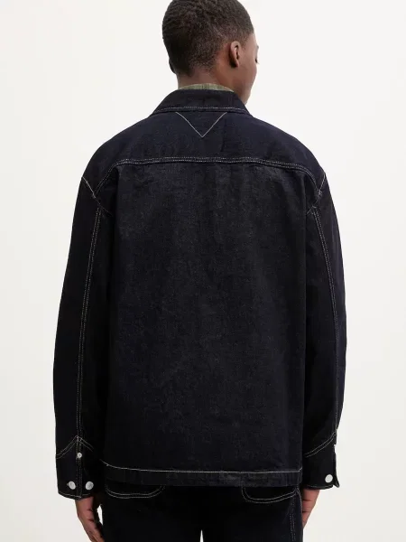 Džínová bunda Tommy Jeans tmavomodrá přechodná oversize
