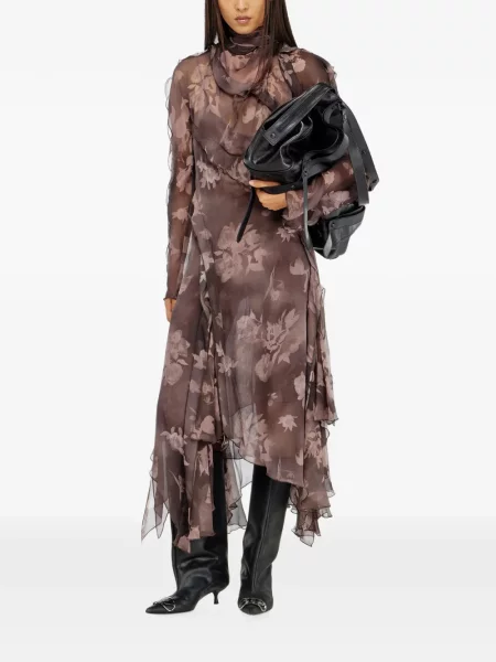 Rochie midi Diesel de mătase maro