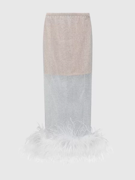 Спідниця міді з кристалами і пір'ям страуса Santa Brands біла