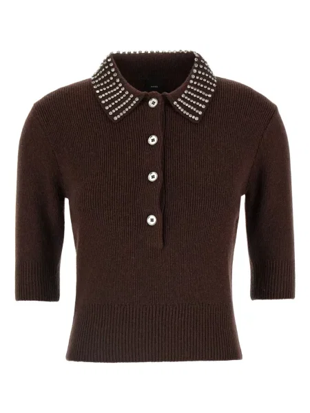 Krótki kołnierzykowy kryształ górski top Pinko brązowy