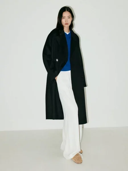 Płaszcz wełniany handmade oversize Kobieta XXL MANGO czarny
