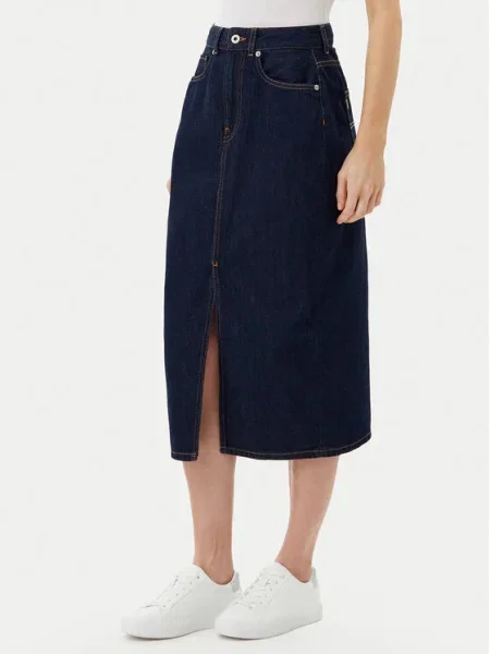 Rifľová sukňa Pepe Jeans MIDI SKIRT HW modrá