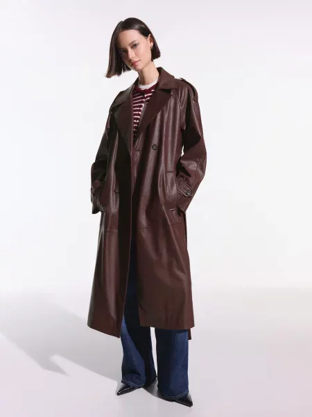 Bershka Trencz Ze Sztucznej Skóry Kobieta Xs Rubinowy