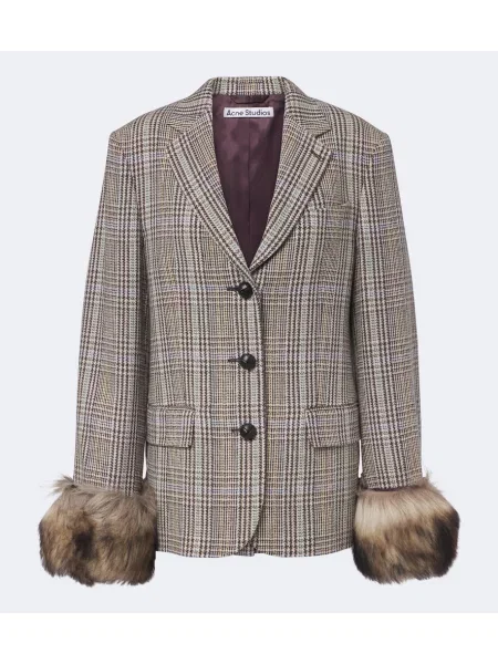 Gyapjú kockás zakó Acne Studios barna