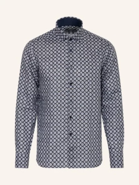 Olymp Signature Lněná Košile S Ležérním Střihem tmavě / hnědá / tmavě modrá