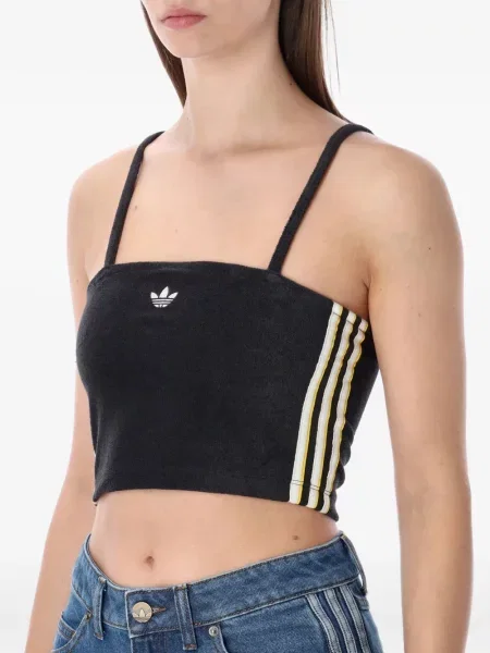 Sznurek ściągający kołnierzykowy podkoszulka Adidas w paski czarna