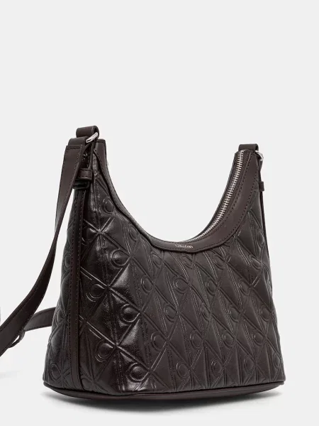 Geantă Calvin Klein Emblem Aop Debossed Shoulder Bag maro