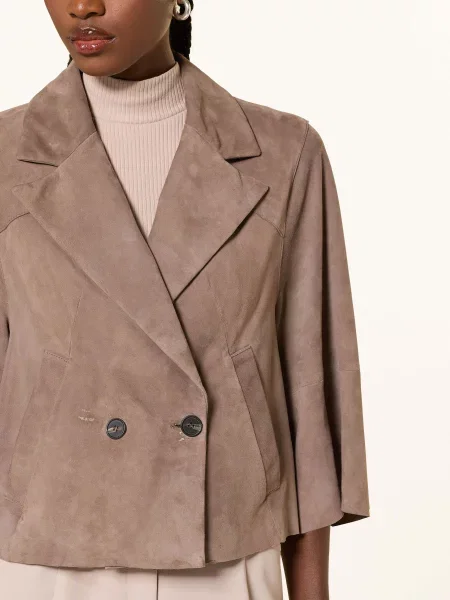 Riani Kurtka Skórzana Z Rękawem beige beżowa