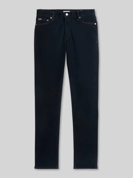 Jeansy o kroju straight fit z detalami z logo Tommy Hilfiger niebieskie