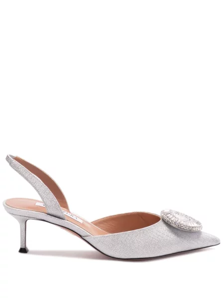 Pantofi cu toc Aquazzura slingback de cristal argintiu