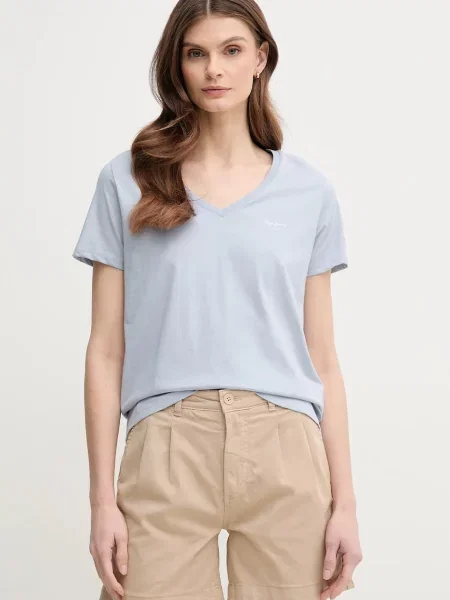 Pepe Jeans tričko MACY V-NECK modré