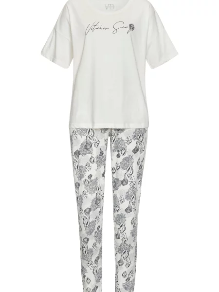 VIVANCE Pijama negru / murdar alb