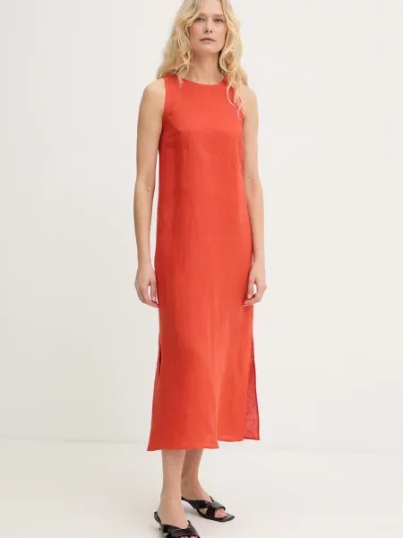 Marella sukienka letnia lniana Emme by Marella pomarańczowa