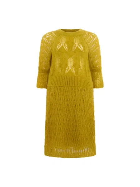 Długa sukienka maxi Alberta Ferretti wełniana żółta