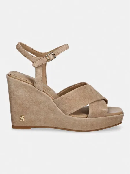 Sandali Tommy Hilfiger Suede Wrapped High Wedge Rjava bež