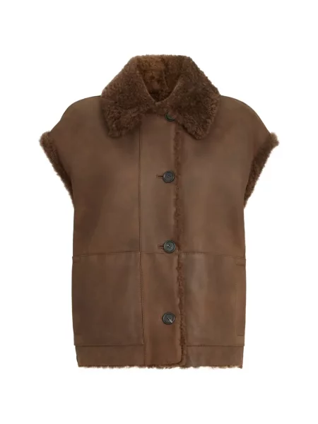 Reversibil vestă Brunello Cucinelli din piele de oaie maro