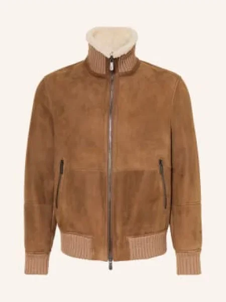 Brunello Cucinelli Kurtka Skórzana beige beżowa