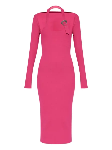 Rochie din denim Versace Jeans Couture cu cataramă până la genunchi de costum roz