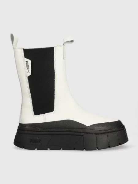 Puma ghete chelsea de piele Mayze Stack femei negru cu platforma alb