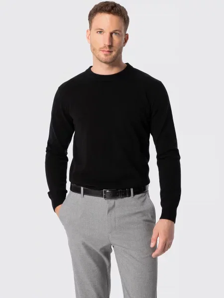 Sweter wełniany z okrągłym dekoltem czarny