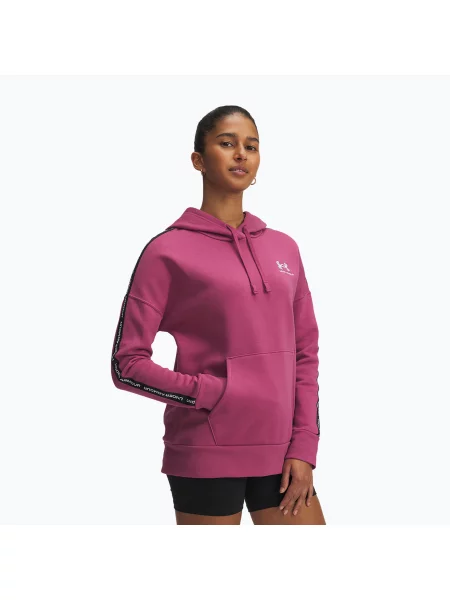 Bluză pentru femei Under Armour Icon Fleece Taped Hoody fuchsia dusk/white alb