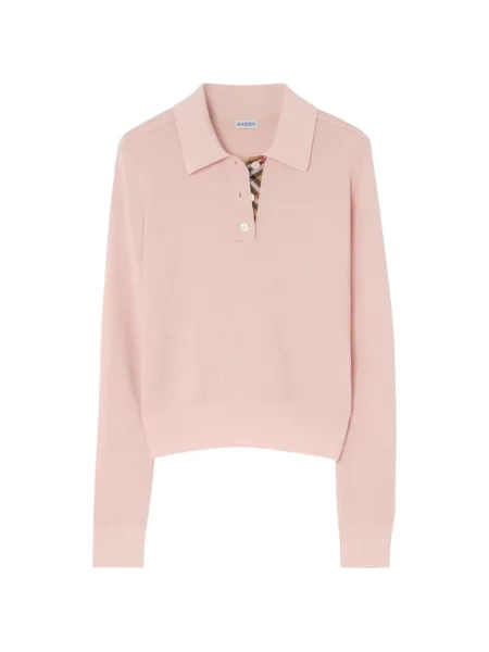 Lung tricou polo Burberry de lână roz