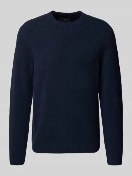 Sweter z dzianiny z prążkowanymi wykończeniami model ‘BLASIMON’ Jack & Jones Premium granatowy