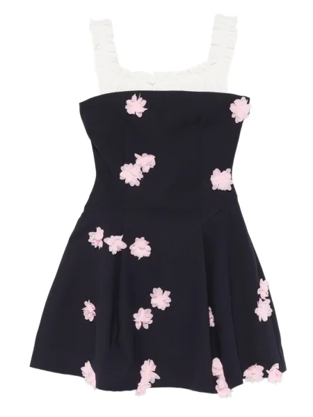Rochie mini Stine Goya cu model floral cu volane de costum albastru