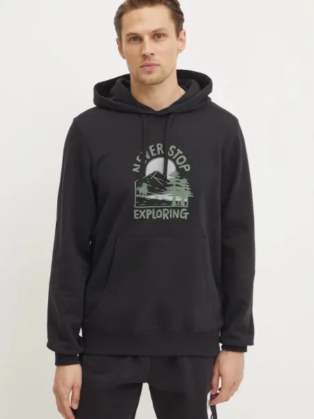 Bombažen pulover The North Face Outdoor Graphic s kapuco črna