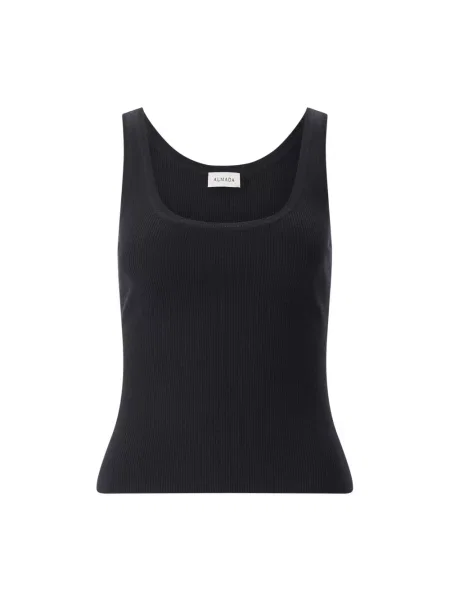 Prążkowany top Almada wełniany czarny