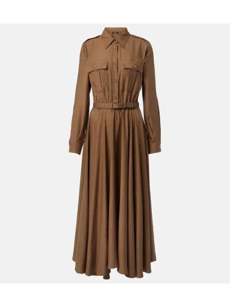 Rochie tip cămașă Loro Piana de mătase de costum maro