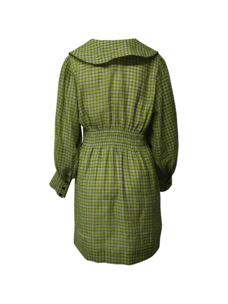 Rochie mini Ganni în carouri de costum verde