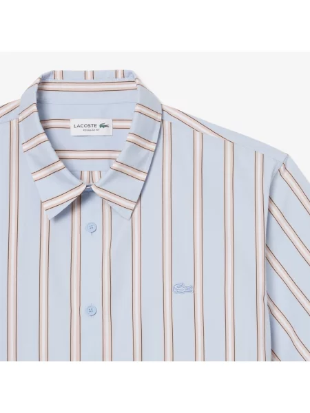 Lacoste Koszula Z Krótkim Rękawem W Paski Regular Fit niebieska