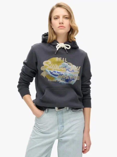 Superdry Majica Tokyo kobalt modra / voda / med / temno siva