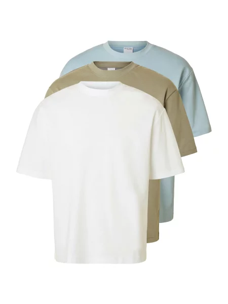 SELECTED Tricou SLHOSCAR albastru deschis / oliv alb