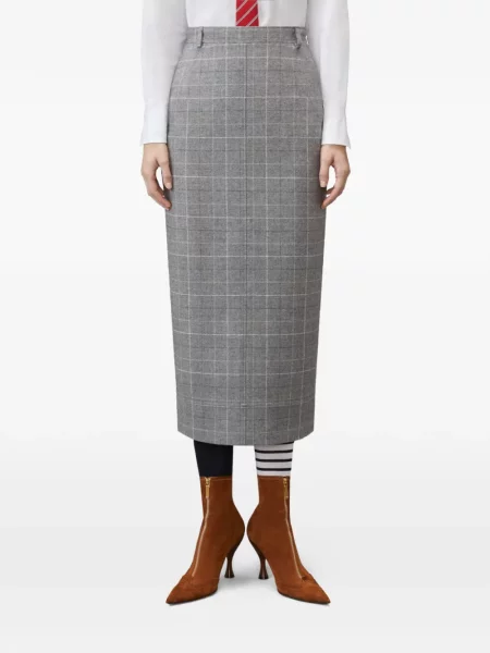 Φούστα pencil Thom Browne houndstooth tweed γκρι