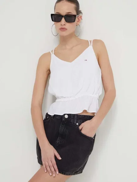 Блуза Tommy Jeans с изчистен дизайн бяло