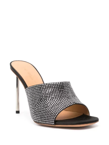 Papuci tip mules Off-white din satin de cristal alb