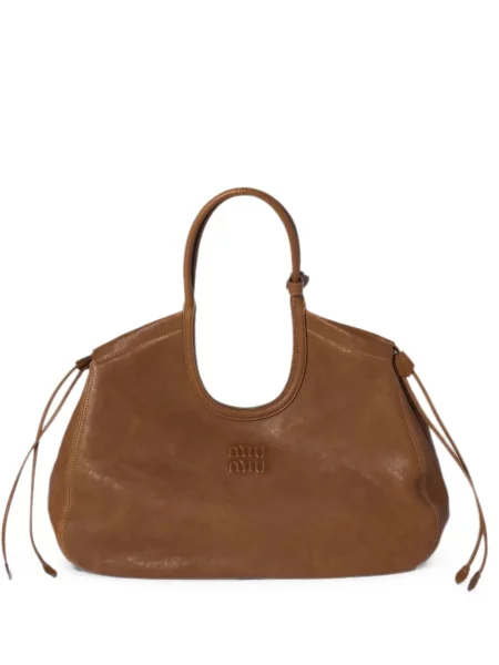 Geantă shopper Miu Miu din piele maro
