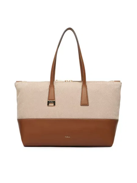 Furla Geantă shopper FURLA OLIVIA cu adaos de piele bej