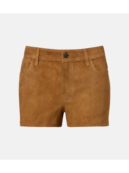 Pantaloni scurți 7 For All Mankind din piele de căprioară maro