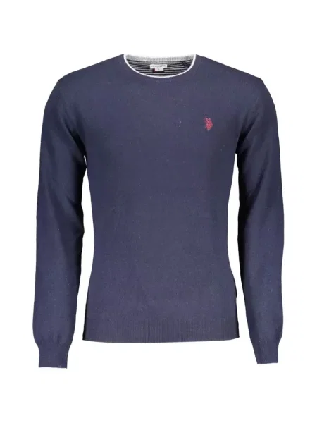 Pulover U.s. Polo Assn. cu broderie cu decolteu rotund albastru